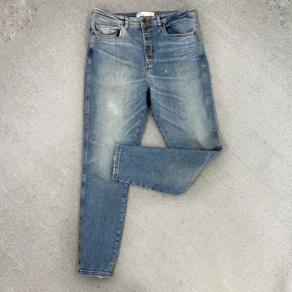 Zara Distressed High Rise Button Fly Crop Jeans Size 6 Blue - Picture 13 of 13